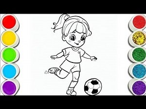 Girl Playing Football | Drawing and Coloring | Easy Sports Drawing | Fun Learning for Kids