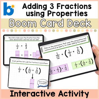 Adding Three Fractions Using Commutative & Associative Props – Boom Cards