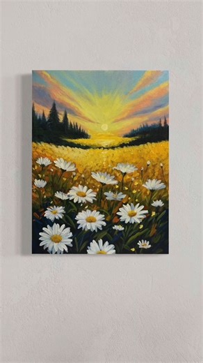 MAY Art on Instagram: "How to Paint a Beautiful Sunset Daisy Field | Easy Acrylic Landscape Tutorial #118 Credit: Acrylic Skills (Youtube)"