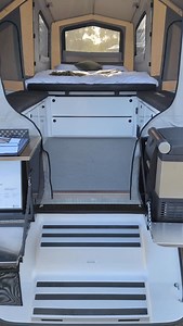 Step inside the Kerfton 4 berth camper. With a full height door there's no ducking down when entering the camper, plus being full height makes it easy for getting changed. Inside there is a queen size bed and 2 x kids pods, plus seating and a slide-out table for when the weather turns. Plenty of storage and an optional diesel heater means your family can camp in total comfort. | Kerfton | Facebook