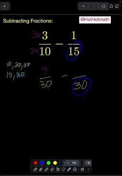 Subtracting fractions with unlike bottoms (different denominators) #mathhelp #fractions