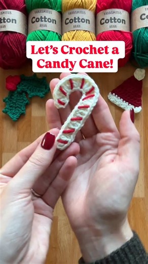 Shelley | Beginner-Friendly Crochet Designs on Instagram: "Candy Cane Tutorial ❤️ Another festive motif from my Christmas Pick ‘n’ Mix Garland! Reminder that you can find the full selection for free on my blog or you can purchase the inexpensive pdf in my Etsy shop 🫶🏻 ••• Candy Cane (right curve) US Terms I’m using @yarnsmiths Cotton Aran and a 3.5mm hook With white, Ch22 DC into 3rd chain from the hook. DC in the next 11 sts (12 DC in total) 3DC into next st (2DC into next st) x 12 DC into fi