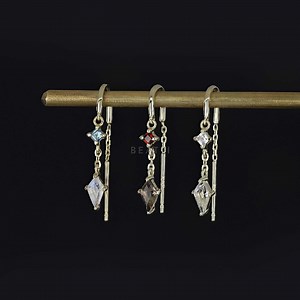 NEW ‣ Kyra • Kite Gemstone Arc Threaders • Silver Chain Hoop Earrings • Gemstone Threaders - Etsy
