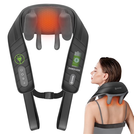 Rechargeable Neck Massager with Heat, Comfier 4D Cordless Kneading Shoulder Back Massager for Pain Relief, Black - Walmart.ca