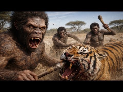 8 Million Years Ago: Early Hominids vs Giant Saber-Tooth Tigers | Prehistoric Battle for Survival