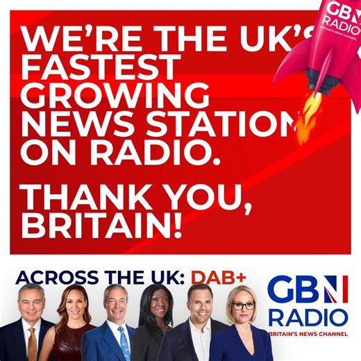 3.4K views · 689 reactions |  GB News Radio is the fastest-growing UK news station after its average weekly audience grew by a massive 50%! GB News Radio also bucked a national trend by becoming the only news station to increase its weekly audience. Thank you, Britain! | GB News | Facebook