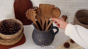 MIYUKI Rustic Kitchen Utensil Holder - 7.6 Inch Ceramic Utensil Crock for Countertop, Vintage Kitchen Counter Decor