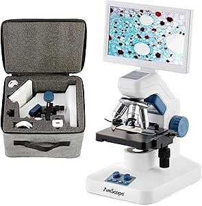 Amscope DM300HD Digital Microscope for Kids & Students w/X-Y Stage Professional, 1200X Wireless Digital Biological Microscope with Screen for Schools & Education, USB & 32GB Memory Card