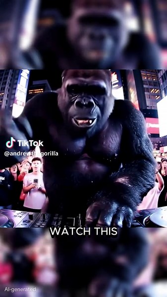 Gorilla DJ drops the beat in Times Square! #gorilla #ai #fyp #andrew #andrewthegorilla #DJ #party