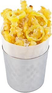 Restaurantware Met Lux 3.4 Inch French Fry Cup 1 Hammered French Fry Holder - Mirrored Finish Durable Stainless Steel Fry Cup For Serving Chips Onion Rings Tater Tots or Vegetables