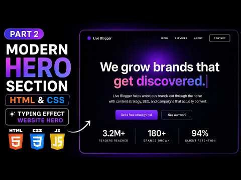 Typing Effect Animation Using JavaScript | CSS Text Animation | Modern Hero Section | Part 2