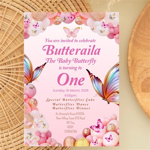 Butterfly Birthday Invitation | Purple Floral Theme, Editable Canva Template - Etsy