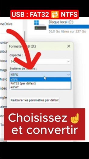 Convertir le système de fichier d'une clé USB