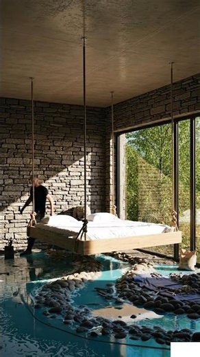 This Bedroom Floor Looks Like Real Water 🌊 | Epoxy River Floor + Floating Bed #viral