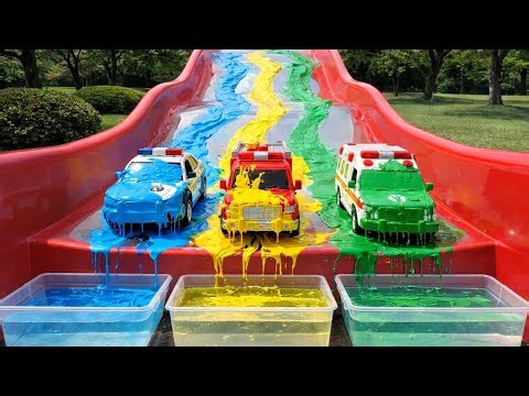 Colorful Vehicles Slide & SPLASH! 🌈🚗 Learning Colors with Cars | Car and Truck Songs
