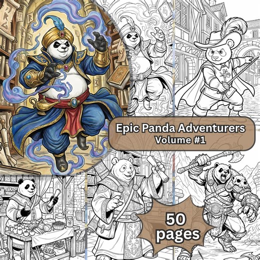 Adult Coloring Book Panda | Adorable Fantasy Animal Line Art PDF | Digital Download Printable Pages | Procreate Coloring Hobby - Etsy