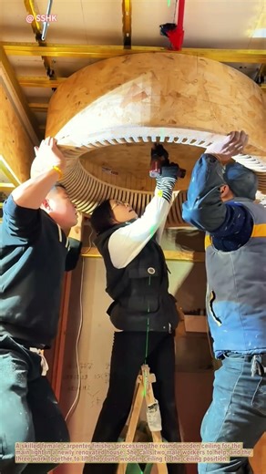 Female Carpenter Installs Round Main Light Ceiling | Teamwork in New House Renovation