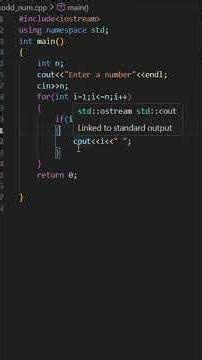 Print odd numbers only using for loop in c++