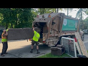 Ez-Pack Goliath Rear Loader Garbage Truck Packing a Couch + More Bulk