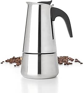 Mixpresso 6 Cup Greca Stovetop Espresso Pot 300ml/10oz, Moka Pot with Coffee Percolator Design, Stainless Steel Stove Top Coffee Maker for Camping or Home Use,Italian Stovetop Espresso Maker