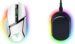 Razer Basilisk V3 Pro Customizable Wireless Gaming Mouse - Mercury White + Mouse Dock Pro with Wireless Charging Puck Bundle