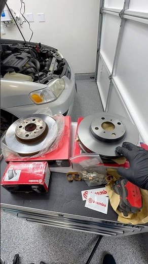 Always compare old brake pads & rotors to the new Brembo set before install #diy #autorepair #brakes