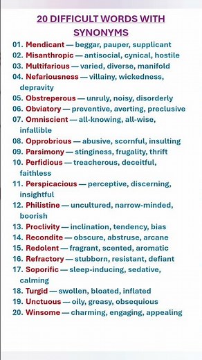 20 Difficult and Complicated Words With Meanings and Synonyms. Learn English Vocabulary