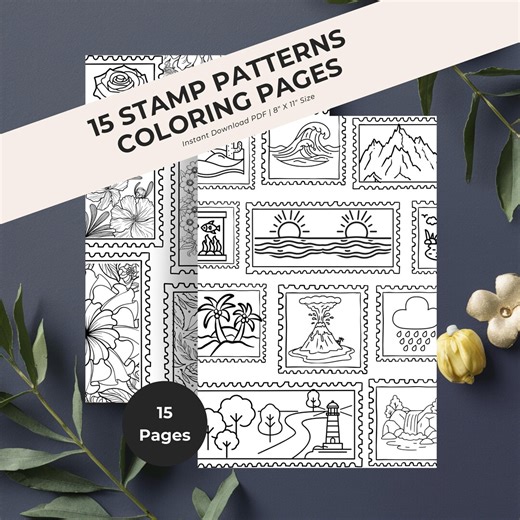 15 Stamp Pattern Coloring Pages | Printable Coloring Pages for Adults & Kids | Postage Stamp Coloring Instant Download PDF - Etsy
