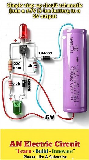 Simple Set-up Circuit Schematic From A 3.7V Li-ion Battery To A 5V Output | #schematic