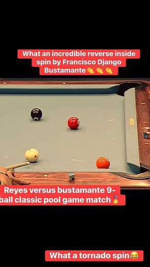 61K views · 437 reactions | Huge low left english spin from Django Bustamante What an incredible amazing shot wow Bustamante VS Reyes Classic 9-ball Talent,skill,fun #billiards #trendingreelsvideo #reelschallengereelschallenge | Zenen Lague | Facebook