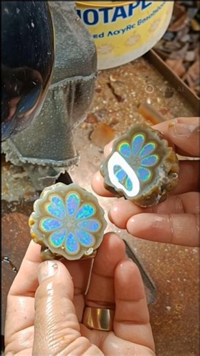 Wow, it's so beautiful. We found a flower petal patterned stone that sparkles like an opal.