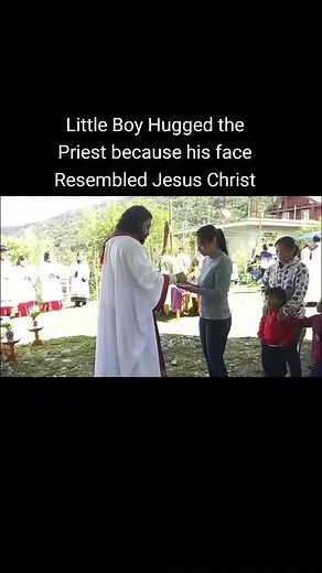 Little Boy's Heartwarming Hug with Priest Resembling Jesus Christ