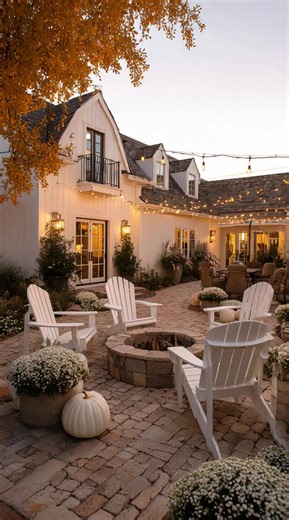 20K views · 413 reactions |  Potted mums, heirloom pumpkins, and golden hour by the fire pit—backyard goals unlocked. #CozyOutdoorLiving #FarmhouseStyle | Prime Real Estate Inc. | Facebook