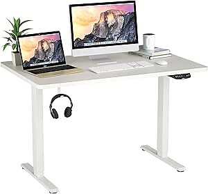 Tangkula Dual Motor Electric Standing Desk, 48 x 30 Inch Height Adjustable Sit Stand Computer Workstation w/ 3 Position Memory Controller, Anti-Collision Design, 1" Thick Tabletop, Home Office Desk