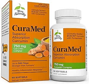 Terry Naturally CuraMed 750mg - Antioxidant Supplement for Brain & Heart Health Support - Dietary Supplement with High-Potency Curcumin Complex - Kidney, Liver & Immune Health Support - 90 Softgels