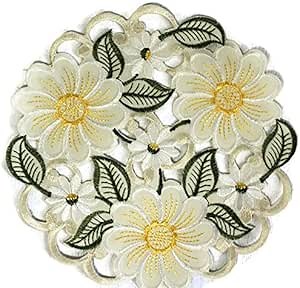 Round Doily with Large Yellow Daisy Flowers, Size 7 inches