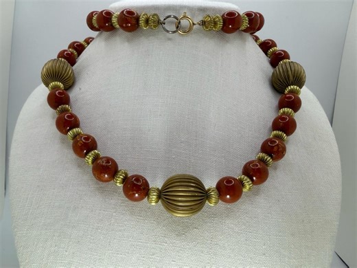 Vintage 1960s Brown and Gold Tone Fluted Bead Necklace - Etsy