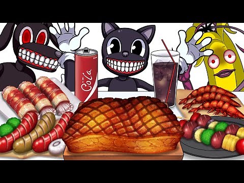 Mukbang Animation Camping BBQ food set eating Cartoon Cat