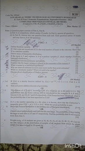 computer oriented statistical methods (COSM), previous year question paper, R18 #JNTUH #exam #cosm..