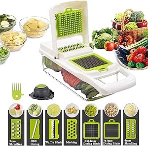 Vegetable Shredder, 12-In-1, The Third Generation Food Shredding (Slicing) Machine for Cutting Vegetables, Cheese, Fruits, Celery, Potatoes, Carrots, Fruit Salads (White)