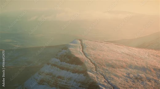 Aerial Drone footage of Welsh Mountain in Brecon Beacons Pen Y fan during the winter months of 2026