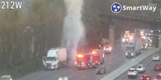 Semi-truck catches fire on I-24 in Nashville