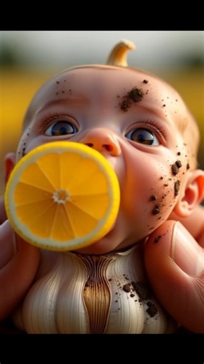Mr baby Fruit on Instagram: "🍋🌶️ Here are your two ultra-realistic ASMR eating prompts — Lemon and Chili versions 👇 🍋 LEMON VERSION — Garlic Baby ASMR Prompt: A tiny garlic baby with a realistic baby face, soft round cheeks, and glossy eyes, held gently in human fingers in a natural farm background. The garlic skin has real dirt texture, root fibers, and a small stem on top. A fresh yellow lemon slice is slowly placed in the garlic baby’s mouth. The baby bites into the lemon. Juice squeezes 