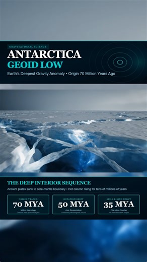 🌐 Antarctica’s Deep Gravity Anomaly ❄️ A 3,000km deep structure is physically warping Earth’s gravity. New data reveals ancient plates sank to the core while a massive plume of hot rock surged upward. This force shifted our planet's axis and warped the sea level before the ice even formed. The engine is still rising today. #Antarctica #Geology #Earth #Science #Discovery #Nature | Above The Norm News