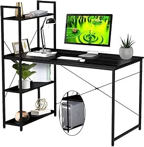 Halter Computer Desk with Shelves, 47 Inch Writing Table for Home Office, Study Desk with Storage for Work, Writing, and Homework, Modern, Easy Assembly, Black