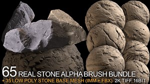 65 real stone alpha brush bundle   basemesh stones IMM (2K tiff   free tutorial) - mgh3d