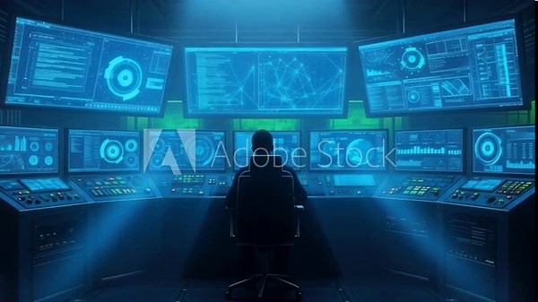 Command center operations with advanced data analysis and system monitoring for security and technology