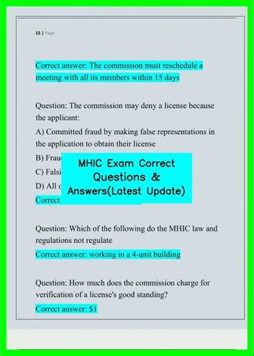 MHIC Exam Correct Questions & AnswersLatest Update video
