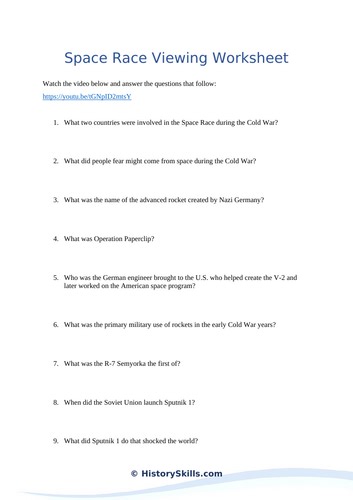 The Cold War Space Race Video Viewing Worksheet | Teaching Resources