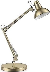 LEPOWER Metal Desk Lamp, Adjustable Goose Neck Architect Table Lamp with On/Off Switch, Swing Arm Desk Lamp with Clamp, Eye-Caring Reading Lamp for Bedroom, Study Room &Office (Brass)